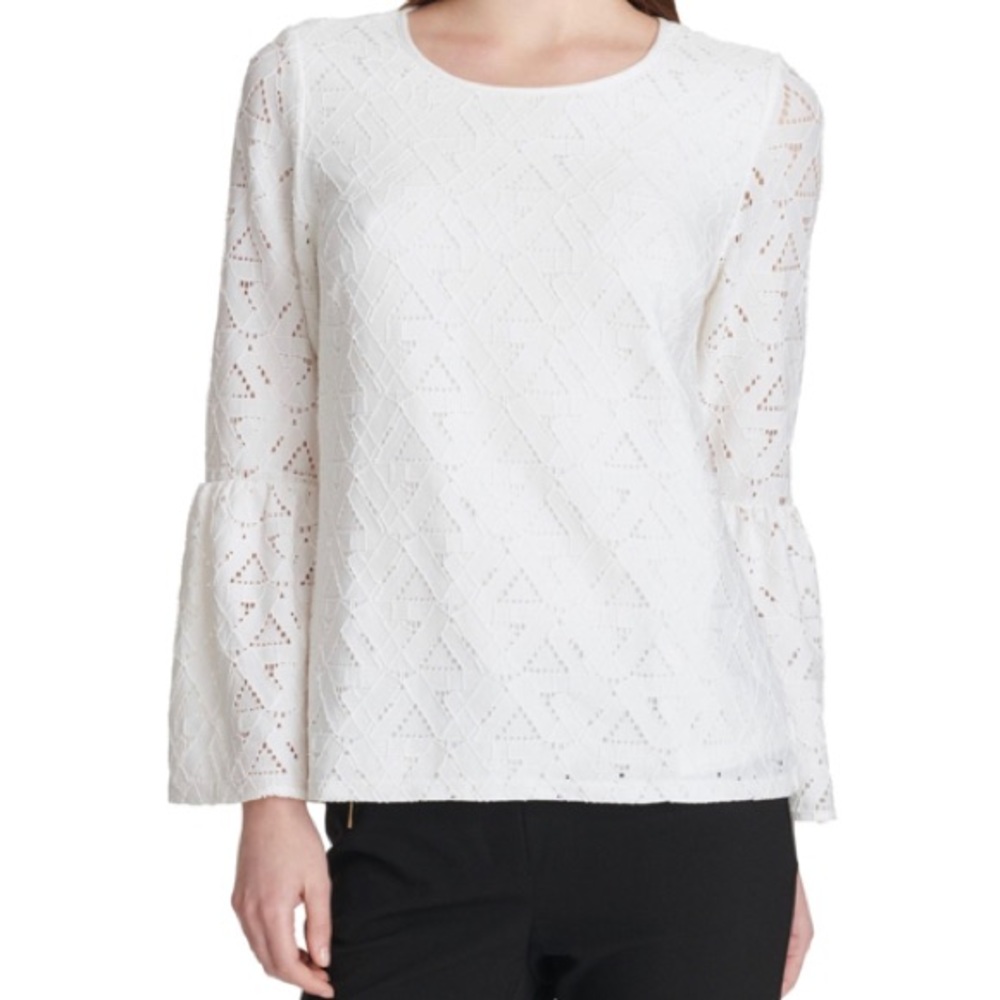 Calvin Klein Womens Lace Pullover Blouse, White!